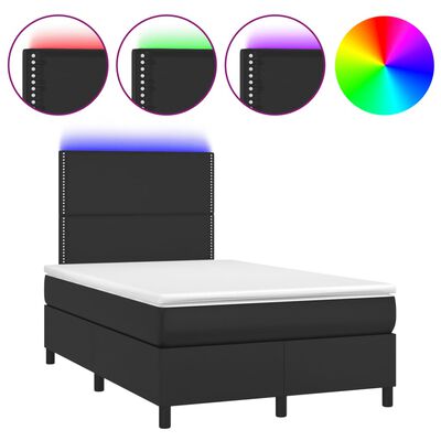 vidaXL Box spring postelja z vzmetnico LED črna 120x190 cm um. usnje