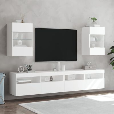 vidaXL Stenske TV omarice z LED lučkami 2 kosa bela 40x30x60,5 cm