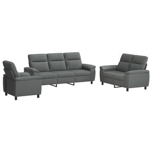 vidaXL Kavčna garnitura 3 pcs Temno siva Blago