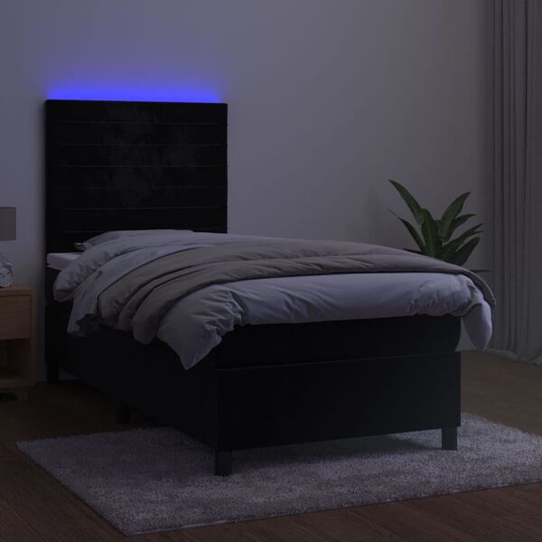 vidaXL Box spring postelja z vzmetnico LED črna 90x200 cm žamet