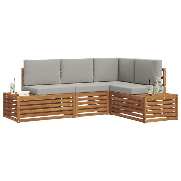 vidaXL Zunanja garnitura za sedenje 4 Kos Naravna in svetlo siva