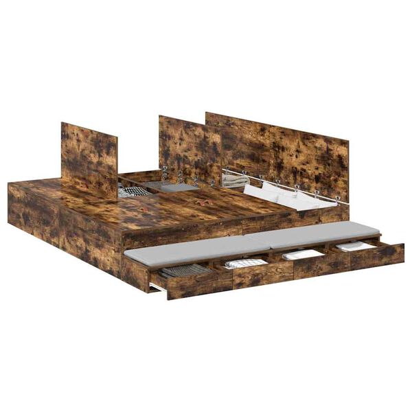 vidaXL Postelja z dodatnim prostorom za shranjevanje Dimljeni oreh