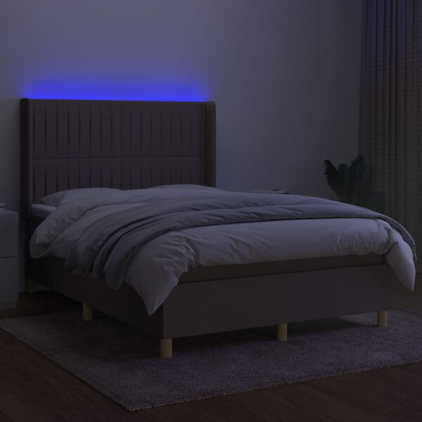 vidaXL Box spring postelja z vzmetnico LED taupe 140x190 cm blago