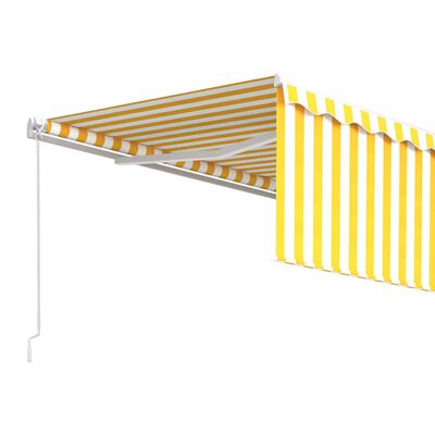 vidaXL Ročno zložljiva tenda s senčilom 4x3 m rumena in bela