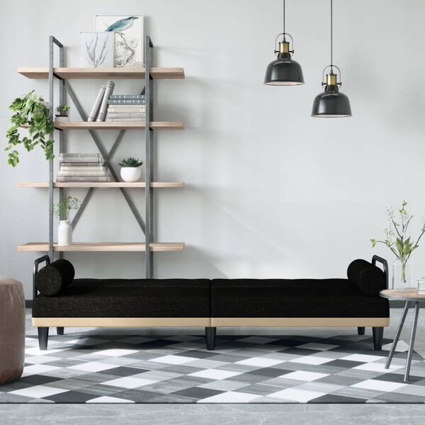 vidaXL Raztegljiv kavč z naslonjali za roke črno blago