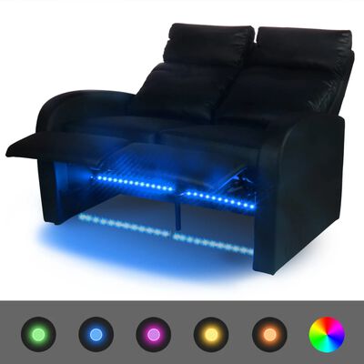 vidaXL LED naslanjač dvosed umetno usnje črne barve