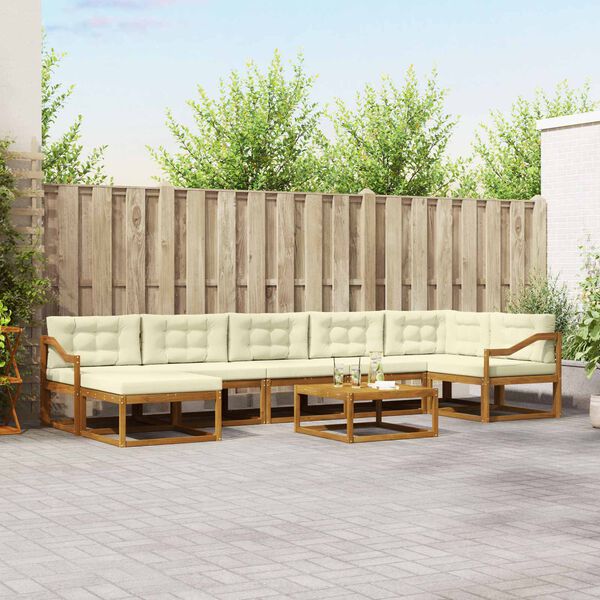 vidaXL Zunanja garnitura za sedenje z blazino 8 pcs Naravna in smetana