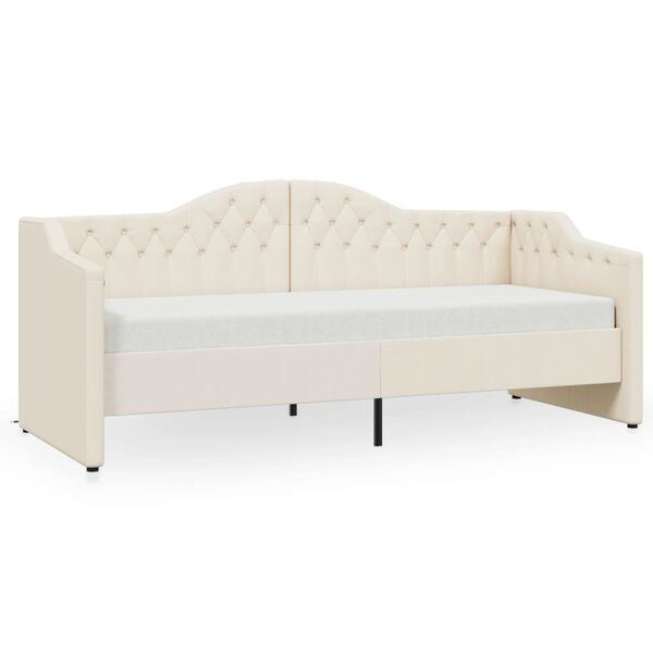 vidaXL Dnevna postelja z vzmetnico USB krem blago 90x200 cm