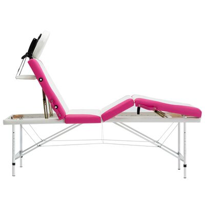 vidaXL 4-conska zložljiva masažna miza aluminij bela in roza
