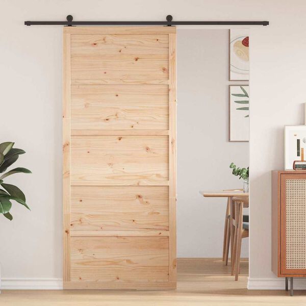 vidaXL Barn Door Naravna 80 x 208 cm Trden borov les
