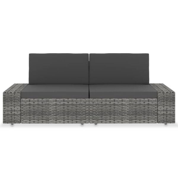 vidaXL Sekcijski kavč dvosed poli ratan siv