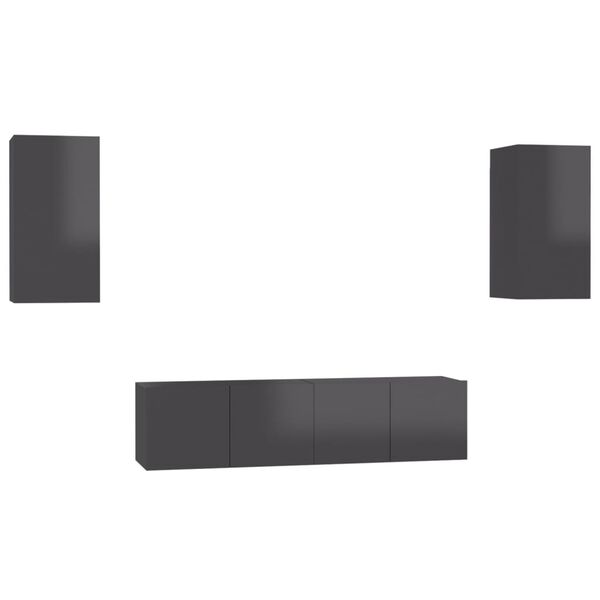 vidaXL Komplet TV omaric 4-delni visok sijaj siva iverna plo&scaron;ča