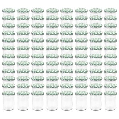 vidaXL Stekleni kozarci z belimi in zelenimi pokrovi 96 kosov 400 ml