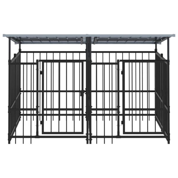 vidaXL Zunanji pasji boks s streho jeklen 3,75 m&sup2;