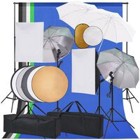 vidaXL Foto studijski komplet s softboxi, dežniki, ozadjem, odbojnikom