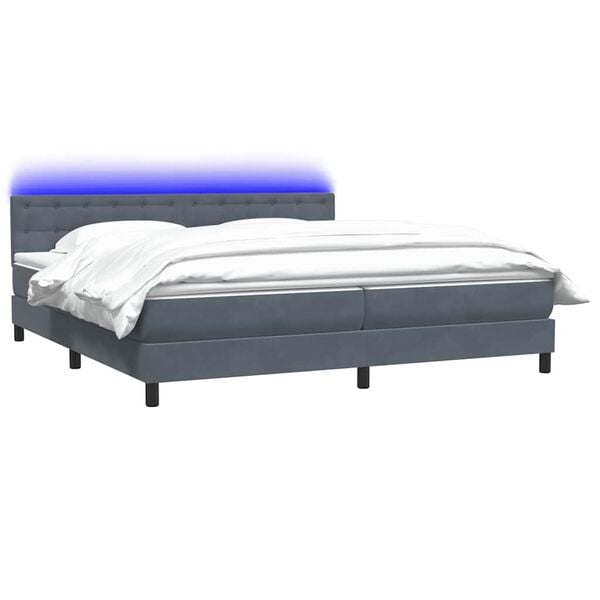 vidaXL Box spring postelja z vzmetnico LED temno siva 180x210 cm žamet