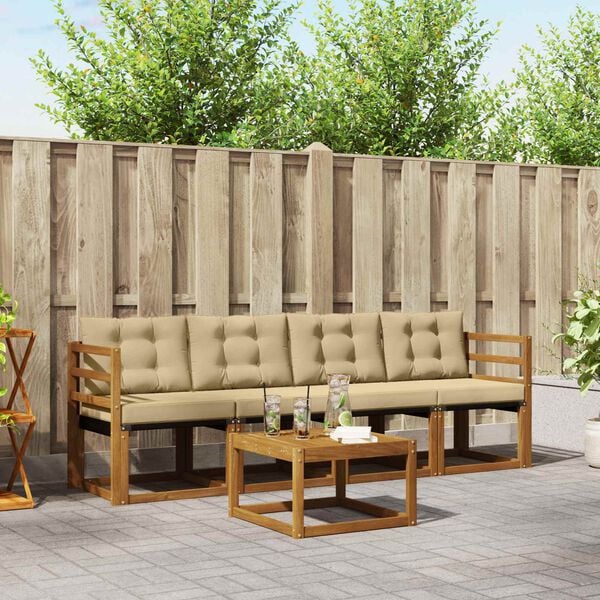 vidaXL Zunanja garnitura za sedenje z blazino 5 pcs Naravna in bež