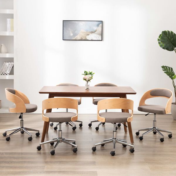 vidaXL Vrtljivi jedilni stoli 6 kosov taupe ukrivljen les in blago