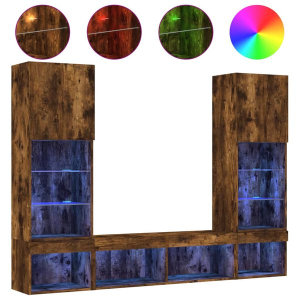 vidaXL Komplet TV omaric LED 5-delni dimljeni hrast inženirski les