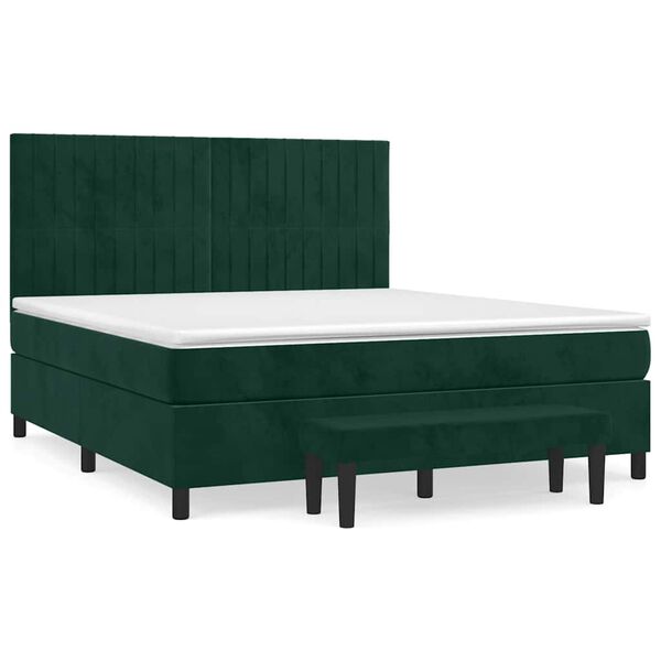 vidaXL Box spring postelja z vzmetnico temno zelena 180x200 cm žamet