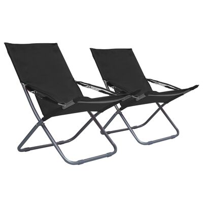 vidaXL Zložljivi stoli za na plažo 2 kosa iz blaga črni