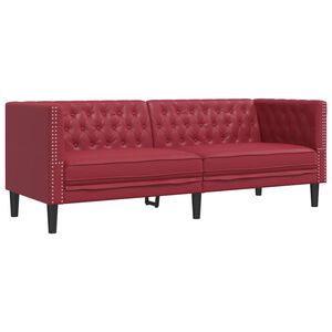 vidaXL Kavč trosed Chesterfield vinsko rdeča umetno usnje