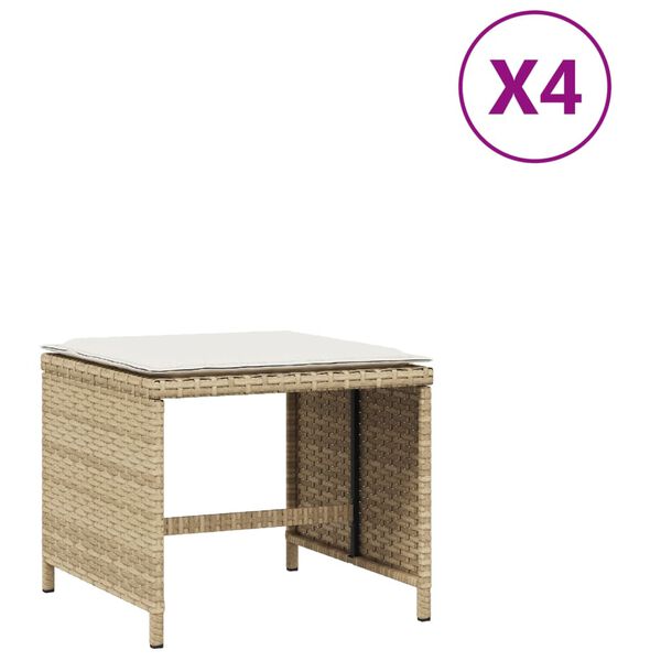 vidaXL Vrtni stolčki z blazinami 4 kosi bež 40x40x35 cm poli ratan