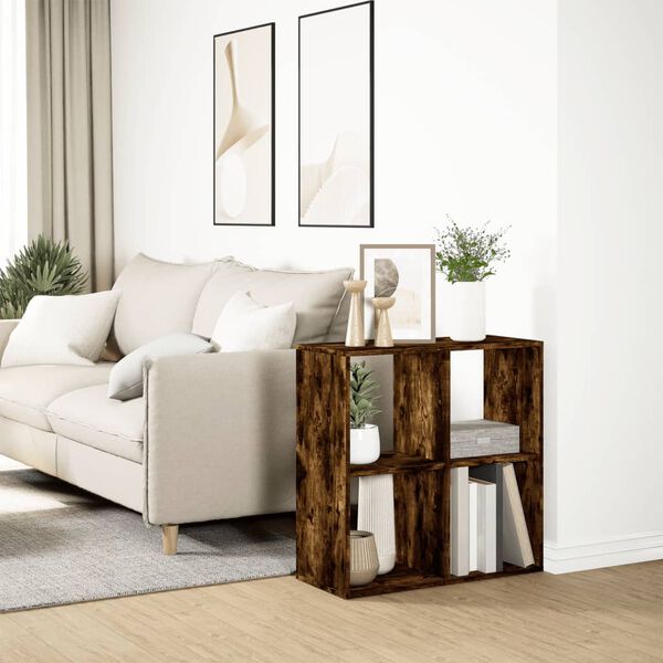 vidaXL Pregrada s knjižno omaro dimljen hrast 69,5x29x69,5 cm inž. les