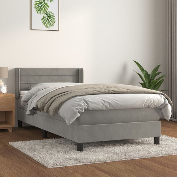vidaXL Box spring postelja z vzmetnico svetlo siva 90x200 cm žamet