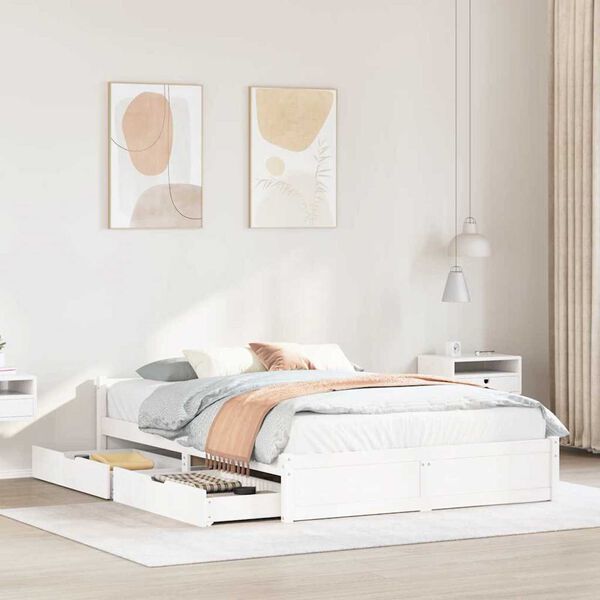 vidaXL Posteljni okvir brez vzmetnice bel 140x190 cm trdna borovina