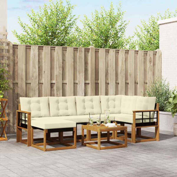 vidaXL Zunanja garnitura za sedenje z blazino 7 pcs Naravna in smetana