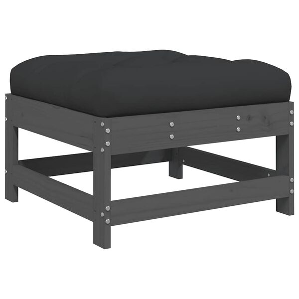 vidaXL Vrtni stolček za noge z blazino 2 kosa siva trdna borovina