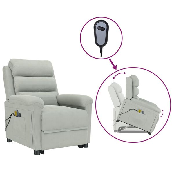 vidaXL Masažni stol s funkcijo vstajanja svetlo siv žamet