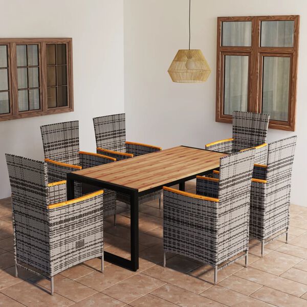 vidaXL Vrtna jedilna garnitura 7-delna siva