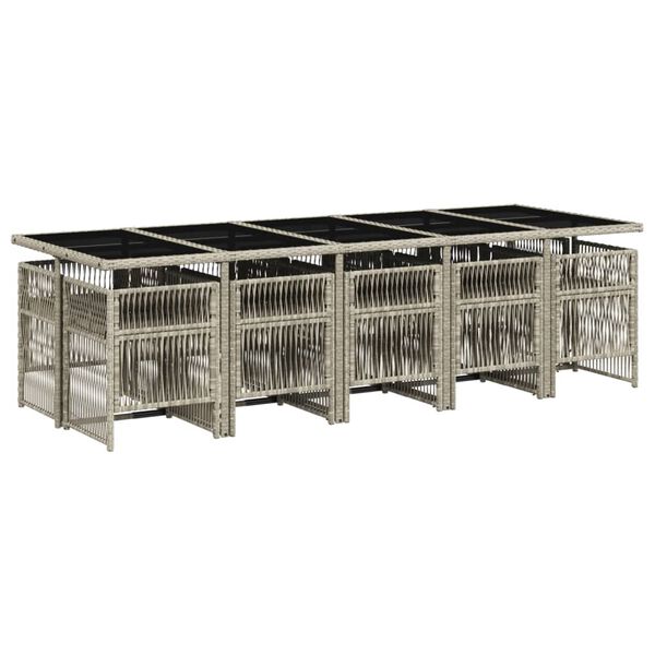 vidaXL Vrtna jedilna garnitura 11-delna z blazinami sv. siv PE ratan