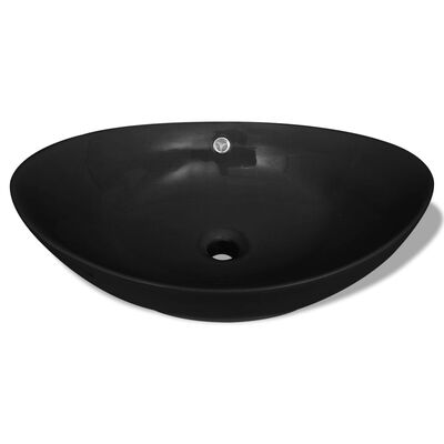 Črni Luksuzni Keramični Umivalnik Ovalni z Izlivanjem 59 x 38,5 cm