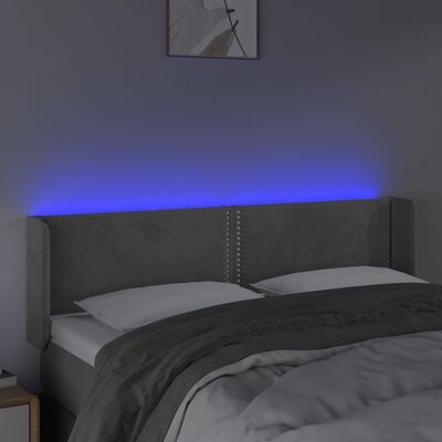 vidaXL LED posteljno vzglavje svetlo sivo 147x16x78/88 cm žamet