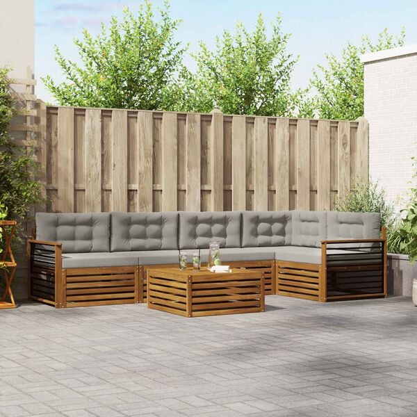 vidaXL Zunanja garnitura za sedenje 6 pcs Naravna in svetlo siva