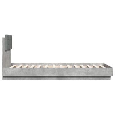 vidaXL Posteljni okvir z vzglavjem in LED betonsko siv 90x200 cm