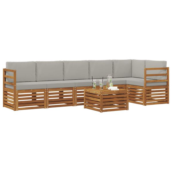 vidaXL Sedežne garniture z blazino 7 pcs Naravna in svetlo siva