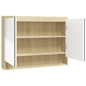 vidaXL Kopalni&scaron;ka omarica z ogledalom 80x15x60 cm MDF bela in hrast