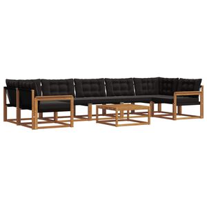 vidaXL Zunanja garnitura za sedenje z blazino 8 pcs Naravna in črna