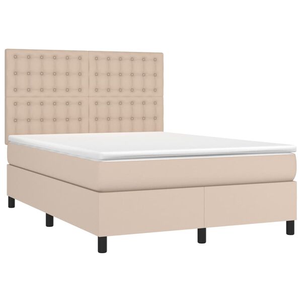 vidaXL Box spring postelja z vzmetnico kapučino 140x190cm umetno usnje