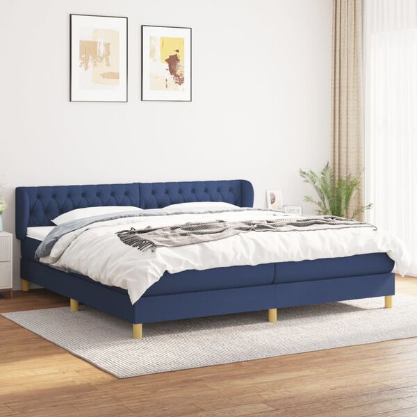vidaXL Box spring postelja z vzmetnico moder 200x200 cm blago