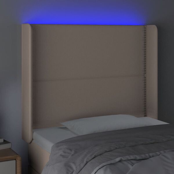 vidaXL LED posteljno vzglavje kapučino 93x16x118/128 cm umetno usnje