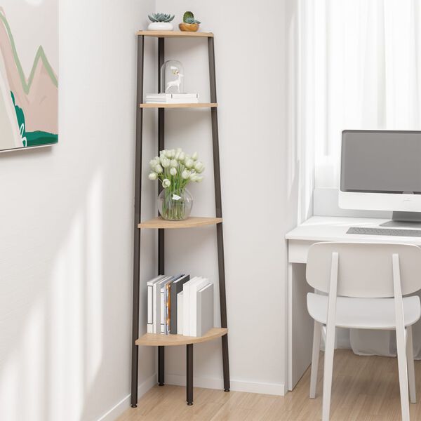 vidaXL 4-nadstropna kotna polica svetlo rjava in črna 45,5x31,5x150 cm