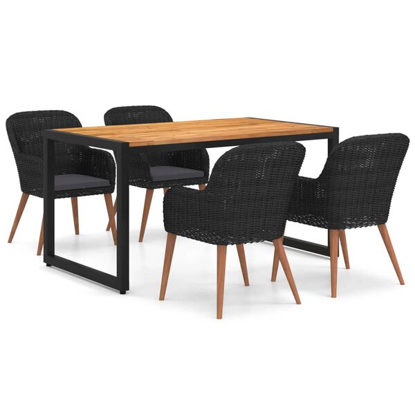 vidaXL Vrtna jedilna garnitura 5-delna črna