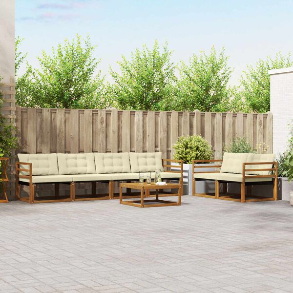 vidaXL Zunanja garnitura za sedenje z blazino 7 pcs Naravna in smetana