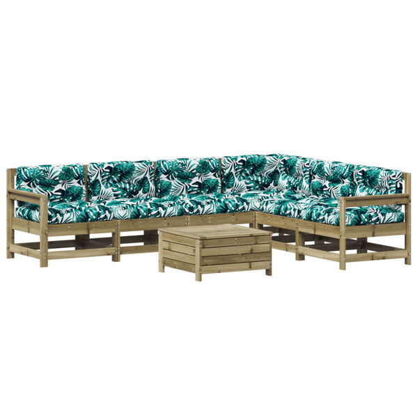 vidaXL Vrtna garnitura 7-delna z blazinami impregnirana trdna borovina