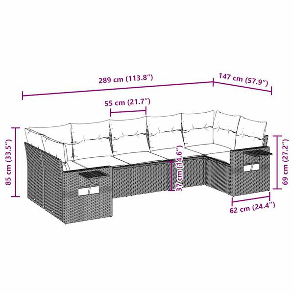 vidaXL Vrtna sedežna garnitura 7-delna z blazinami siv poli ratan